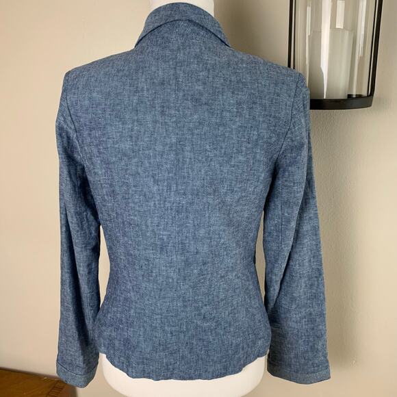 Gibson Size L Women's Linen Cotton Blazer Jacket Blue One Button Summer Work - Picture 7 of 10